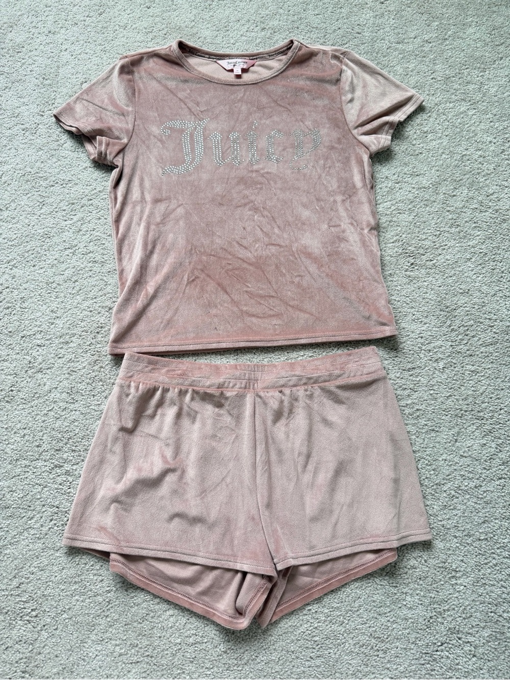 Juicy Couture Dusty Pink Velour Tee & Shorts Set with Rhinestone Logo